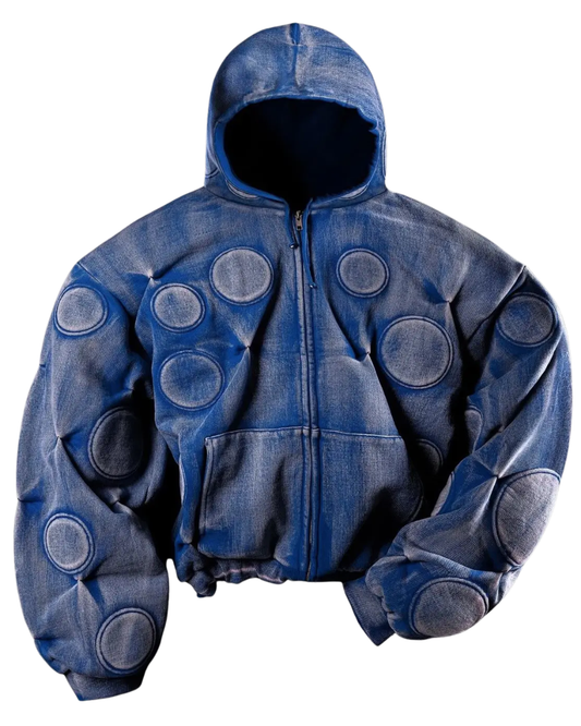 Cobalt Padded Circle Zip Hoodie